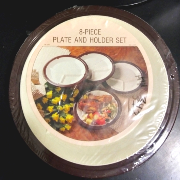 Vintage 8 Piece Plate and Holder Set - Picture 2 of 3